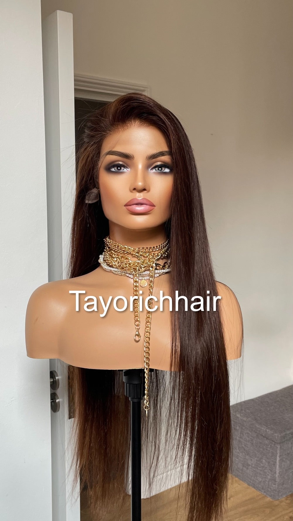 Low Density Brown Human Hair Lace Frontal Wig/13 By 4 HD Lace Frontal Dark Brown 24 Inches Straight Hair/Human Hair Wigs By Tayorichhair