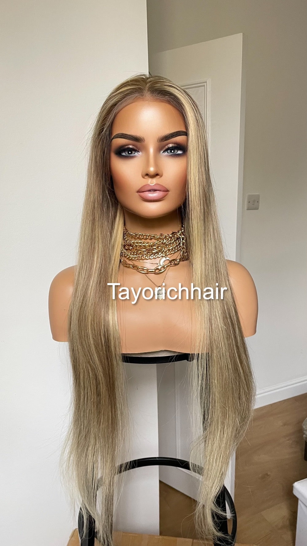 26 Inches Dark Ash Blonde HD Lace Human Hair Wig With Highlights
