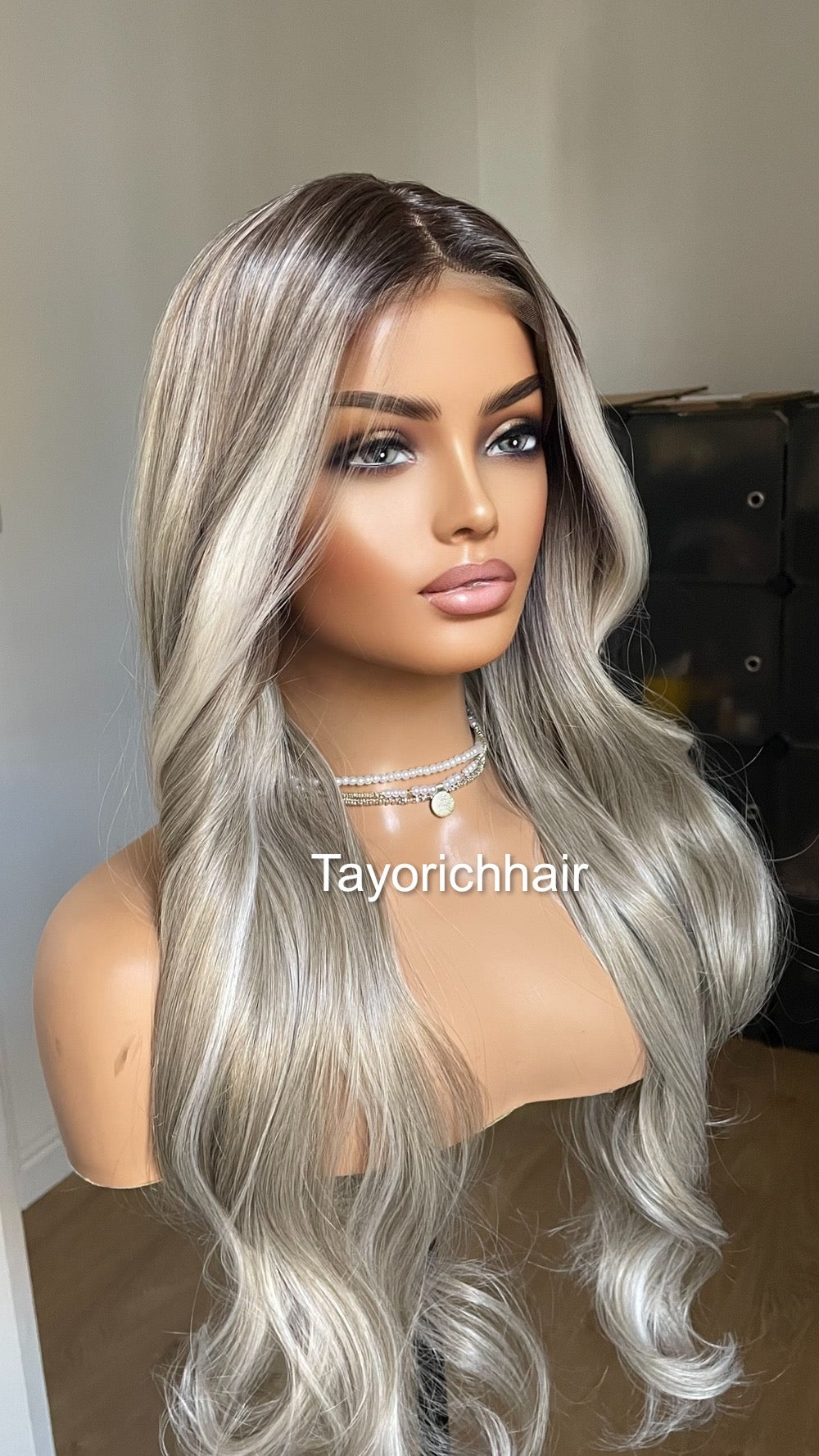 Dark Ash Blonde Synthetic Lace Front Wig With Money Piece/ Realistic Heat Resistant Wig/ Natural Looking Wigs For Women/ Tayorichhair Wigs