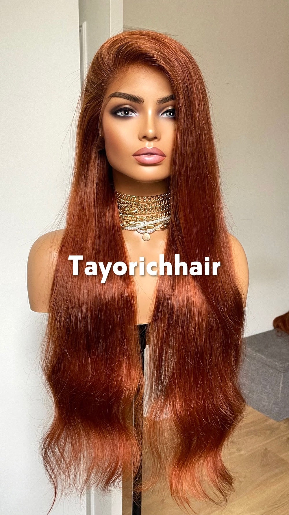 Copper Red 28 Inches Human Hair Wig; 13x6 HD Lace Wig For Women, Alopecia, Hairloss.