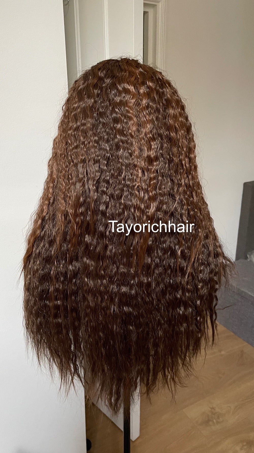 Dark Brown Curly Hair Wig With Highlights/ Loose Exotic Curls Big Hair Synthetic Wig/ Brunette Wigs For Women/ Free Part Lace Wig