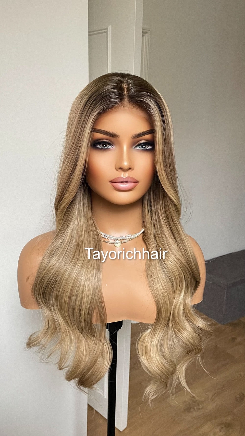 20 Inches Ash Blonde With Dark Roots/ Front Wig/ Natural Realistic Soft Synthetic Lace Wigs For Women/Ready To Ship Wigs