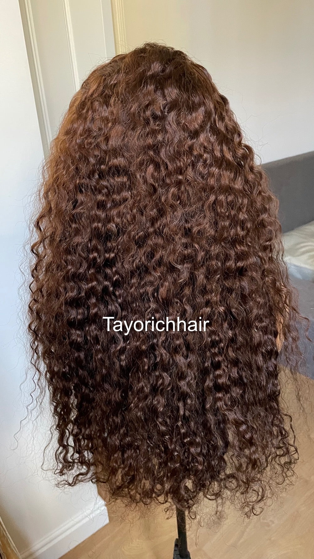 Brunette Brown Human Hair Wig/ Brown Curly Real Hair Wig For Women/ 100 % Human Hair.
