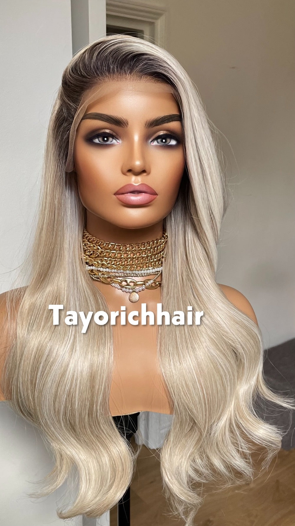 Rooted Champagne Blonde Lace Front Wig: 20 Inch Wavy Hair, Alopecia, Hairloss Wigs By Tayorichhair