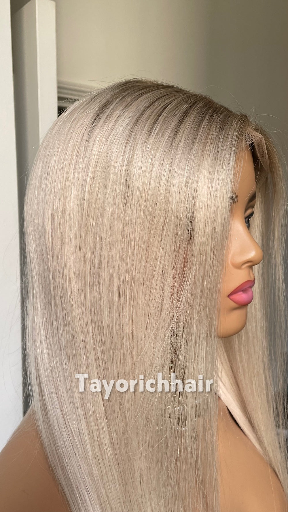 TayoRichHair 13x4 HD Lace Front Ash Platinum Blonde Straight Wig – 100% Human Hair (24 Inch, 200% Density, Dark Roots, Average Cap)