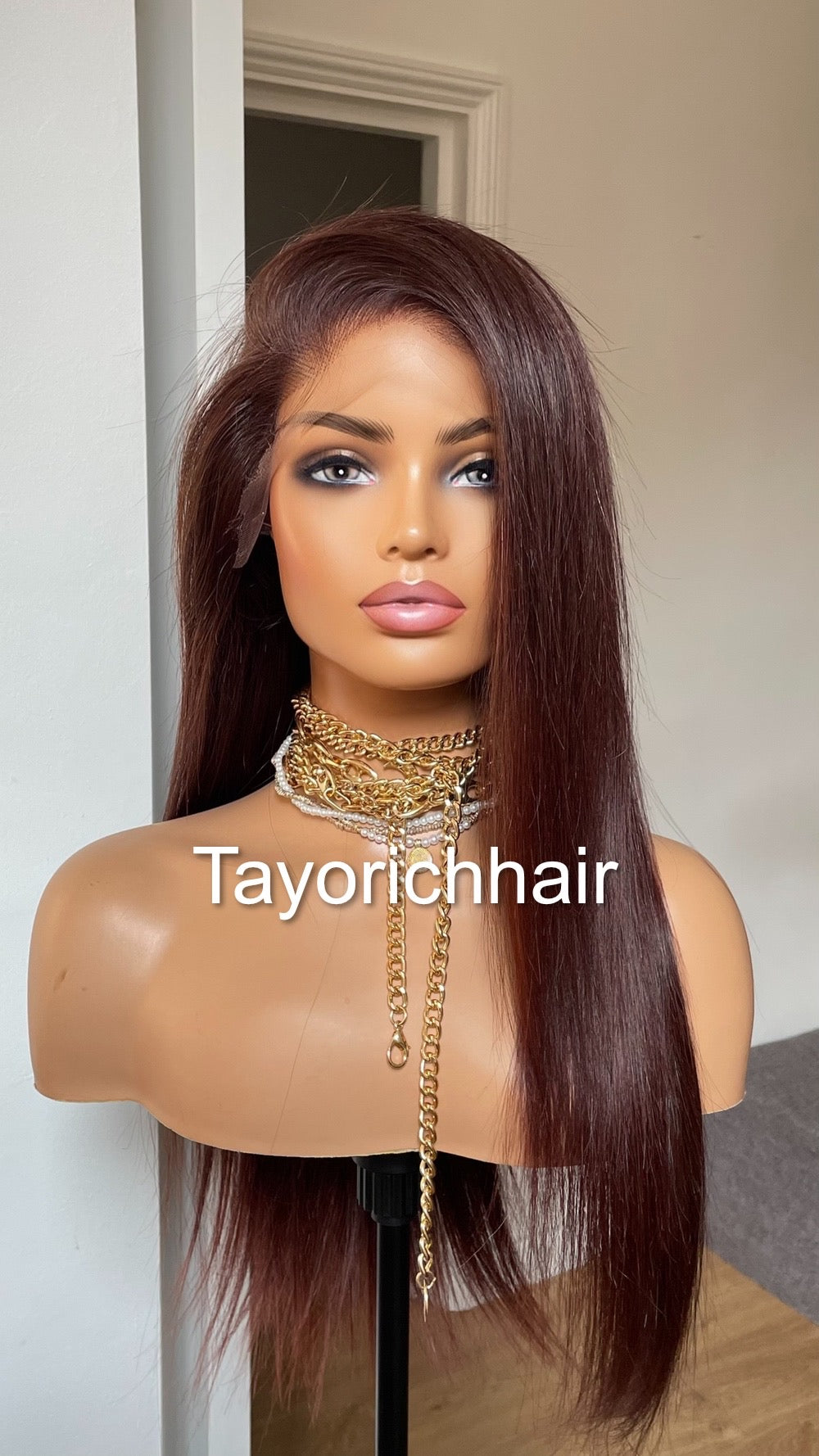 Black Dark Cherry Raw Human Hair Lace Frontal Wig In 18 Inches/13 By 6 HD Lace Frontal Free Part High Quality Human Hair Wig By Tayorichhair