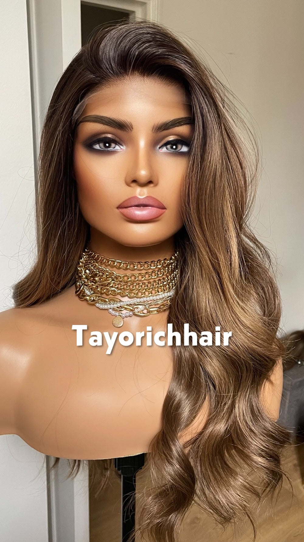 Bronde Wavy Hair Lace Frontal Wig; Heat Friendly Synthetic Wig; 13 By 6 Swiss Lace.