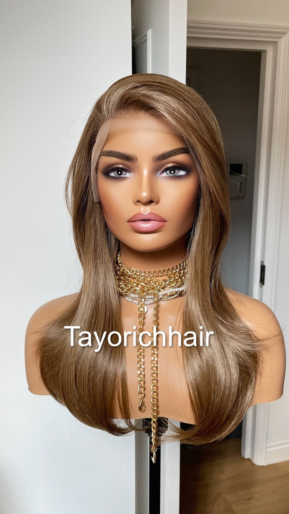 Mixed Brown Wig/Ash Brown Lace Frontal Wig/Heat Friendly Synthetic Wig For Brunettes/16 Inches Brown Realistic Wig By Tayorichhair Wigs