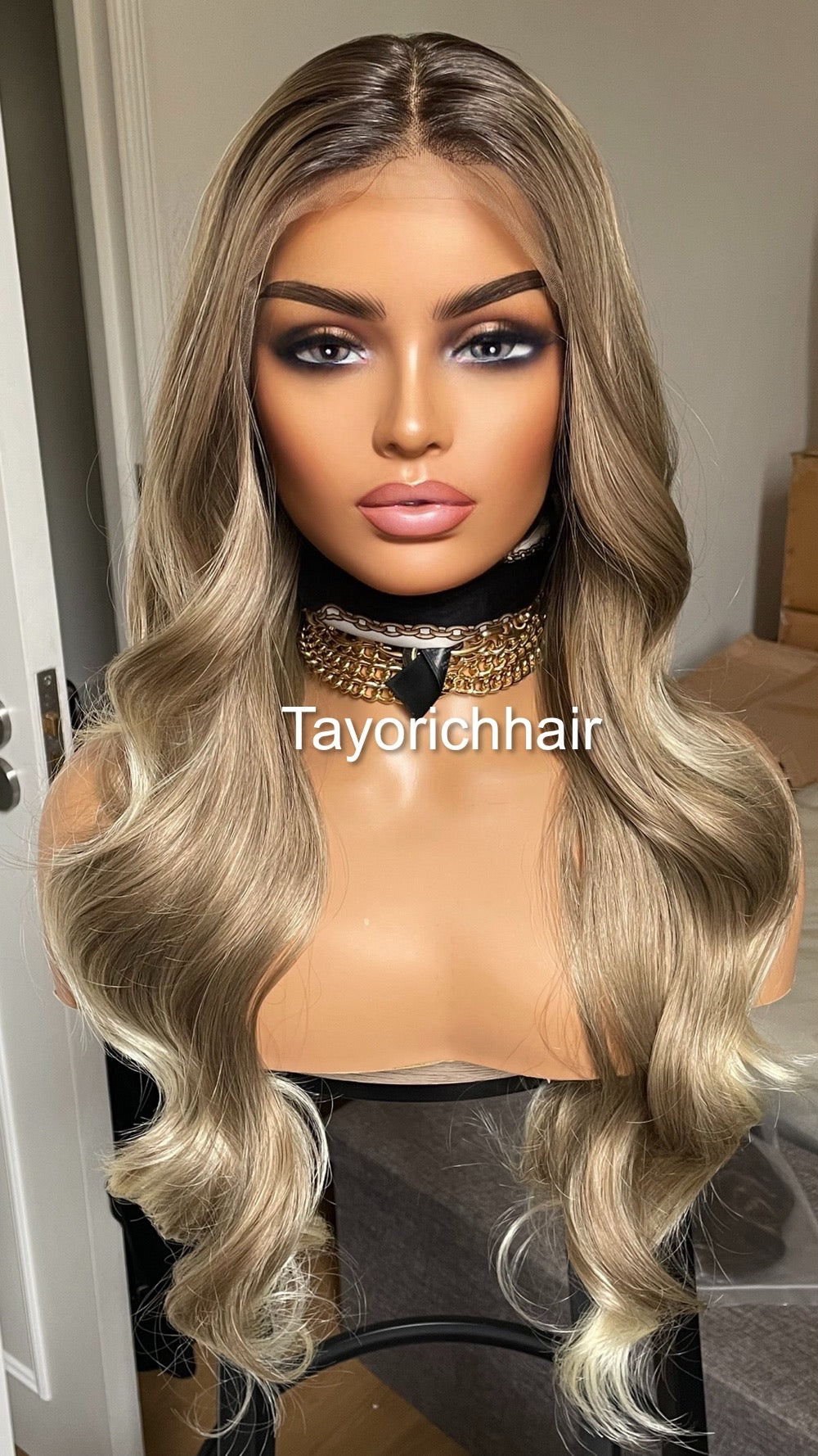 Dark Ash Blonde Synthetic Wig With Dark Roots