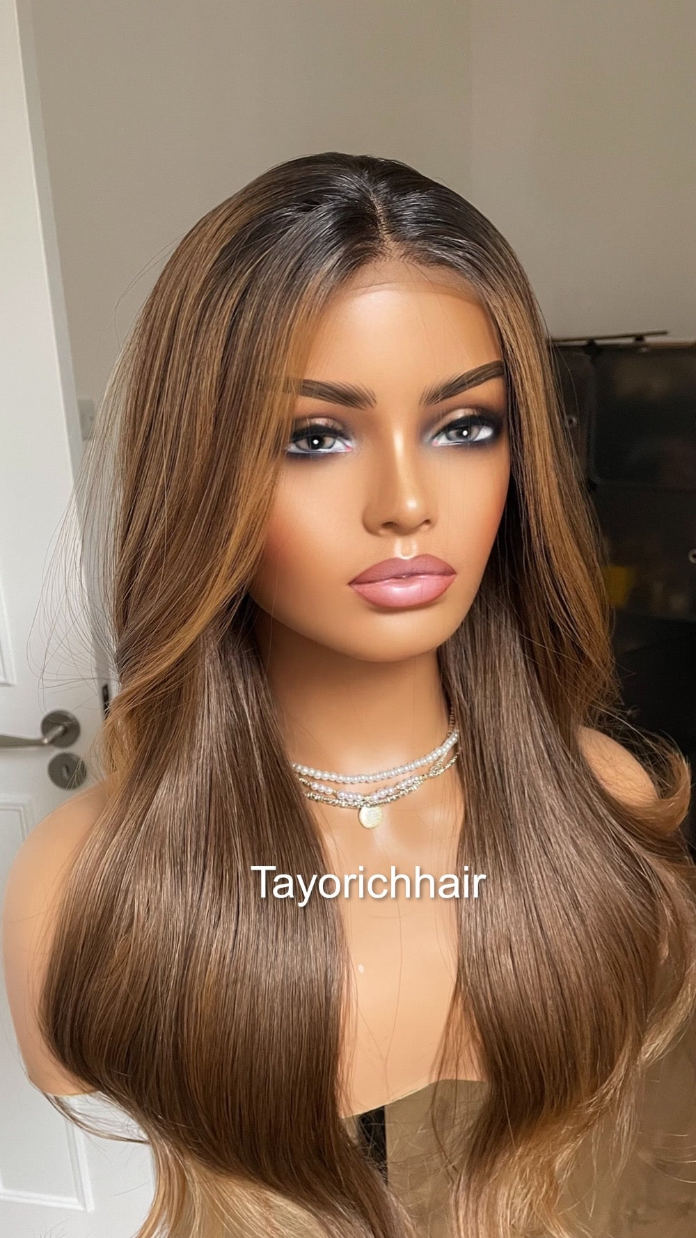 Caramel Brown Synthetic Lace Wig/20 Inches Wavy Hair Wig For Brunettes/Heat Resistant Synthetic Wigs For Women/ Ready To Ship Wigs