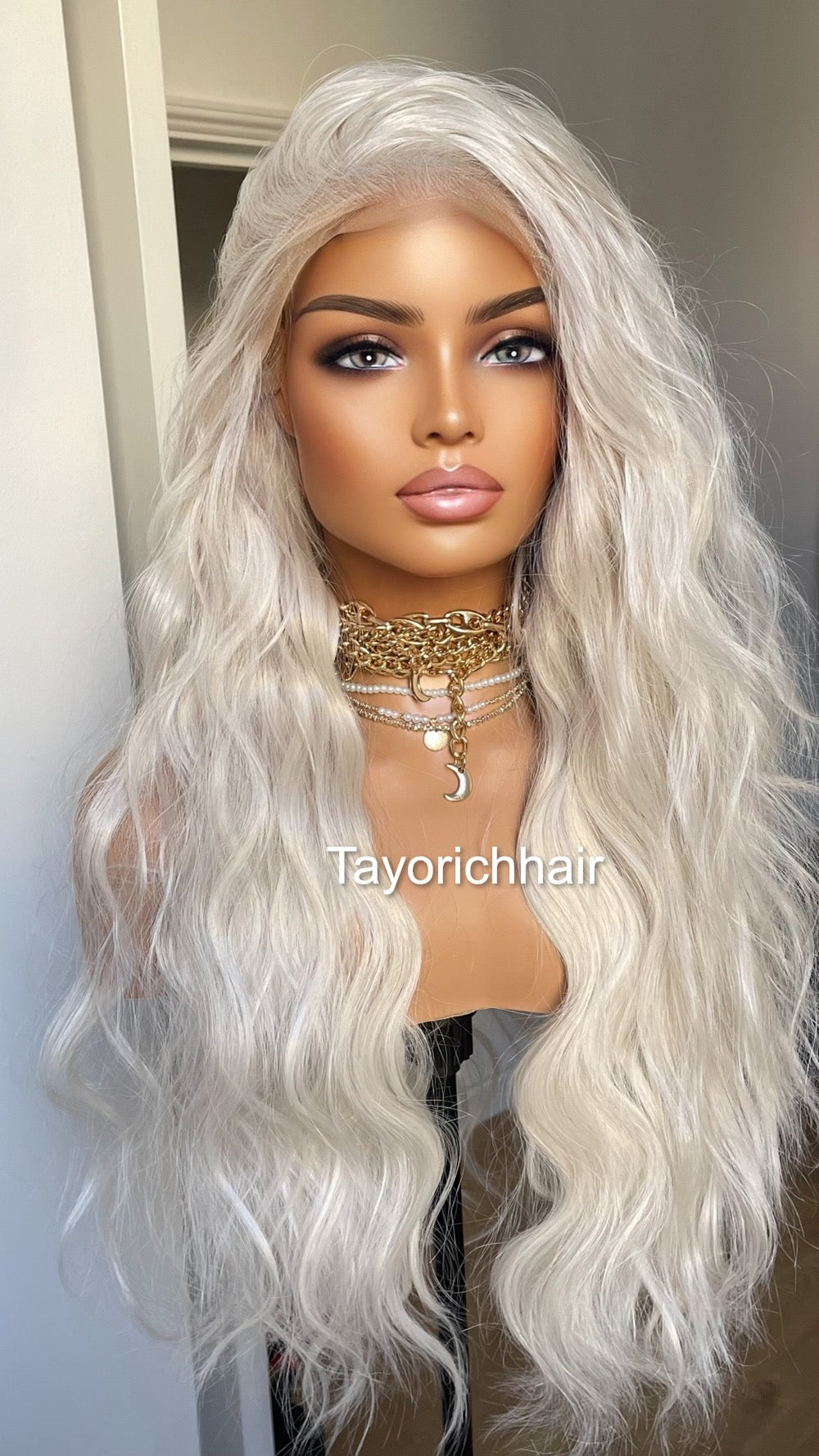 13 By 6 White Blonde Lace Frontal Wig/Loose Waves Hair/Heat Safe Synthetic Wig For Women/Free Part Wig With Free Part/Pre Plucked Hairline