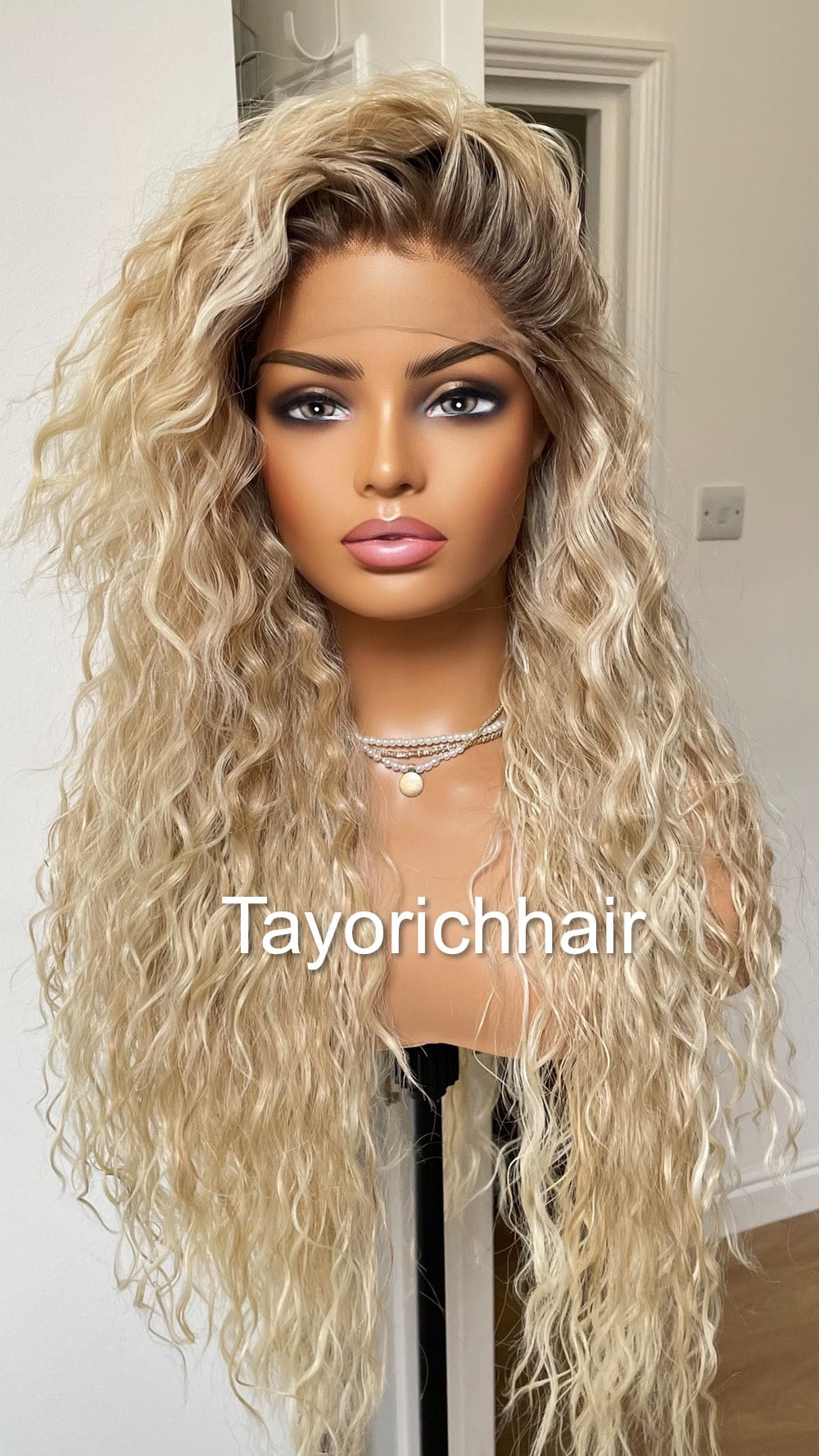 Mixed Blonde Curly Synthetic Lace Frontal Wig With Dark Roots/Lightweight Wig/Small Cap Size Long Curly Hair Wigs For Women By Tayorichhair