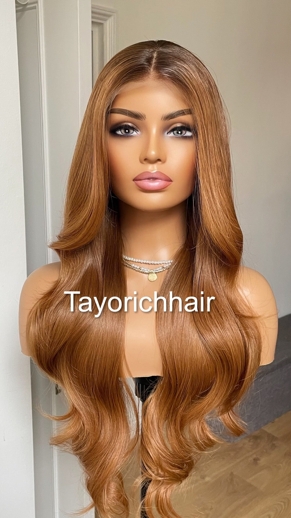 Ginger Red Hair Lace Frontal Wig With Dark Brown Roots/Heat Friendly Synthetic Wig By Tayorichhair
