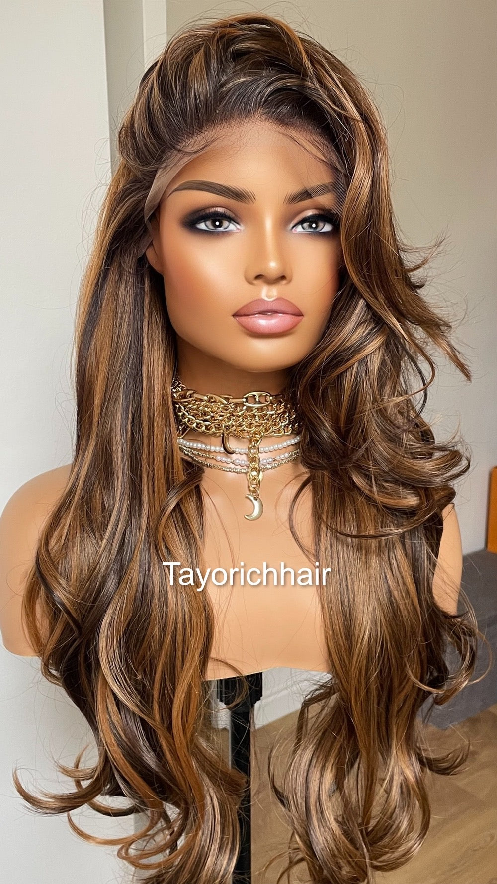 Blonde And Brown Layered Wig: Long Wavy Synthetic Hair, 13x6 Lace Frontal Wig By Tayorichhair.