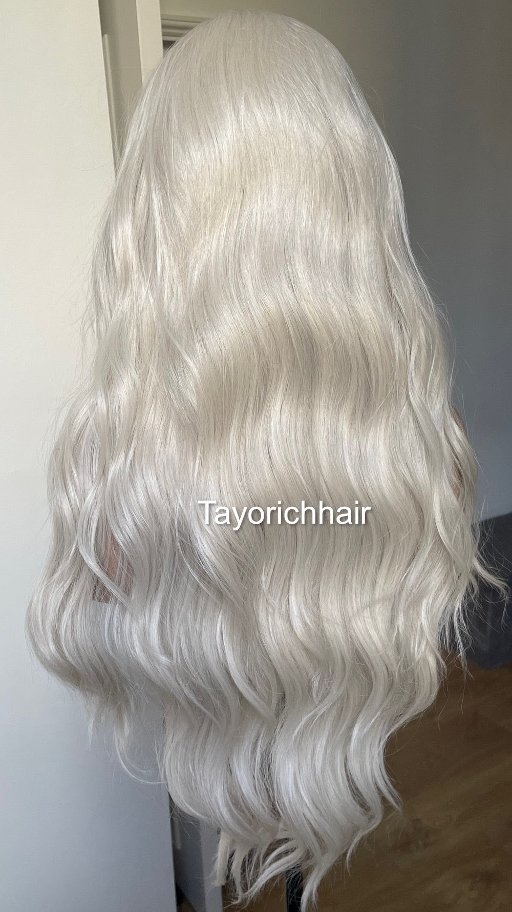 Platinum Blonde Lace Frontal Wig With 13 By 6 Lace/Ash White Heat Safe Synthetic Wigs For Women/Long Wavy Hair Blonde Wig By Tayorichhair