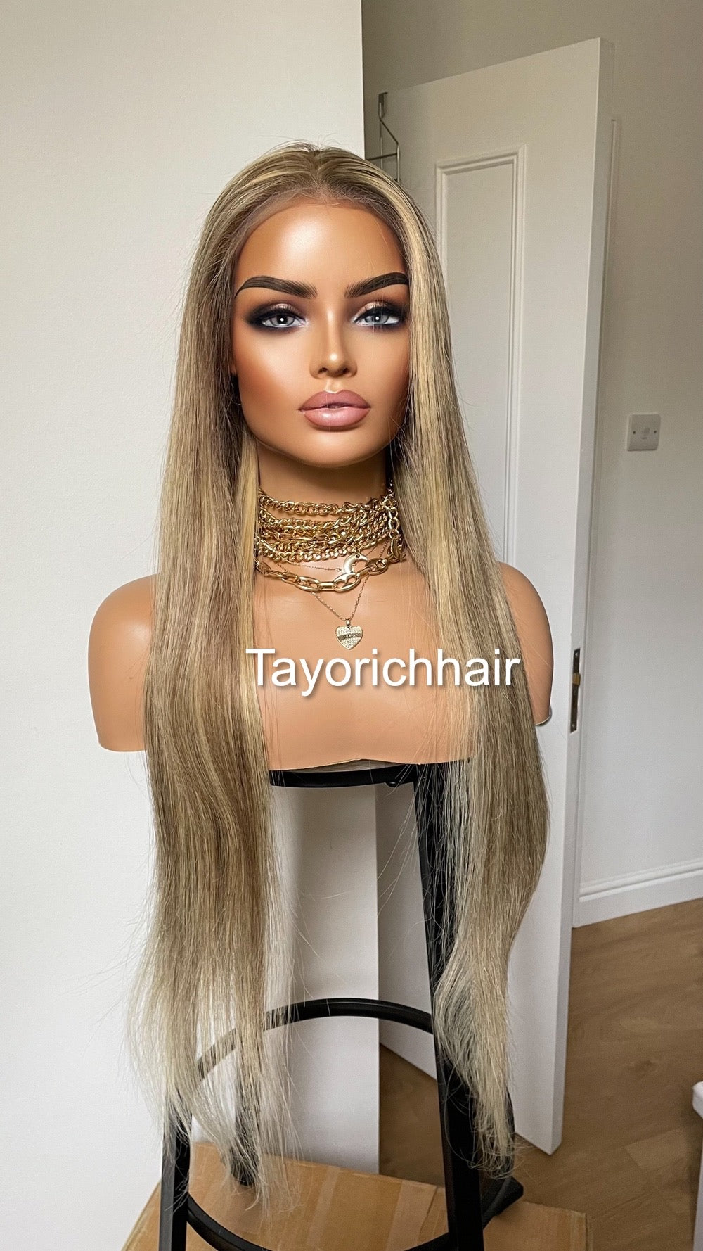 26 Inches Dark Ash Blonde HD Lace Human Hair Wig With Highlights