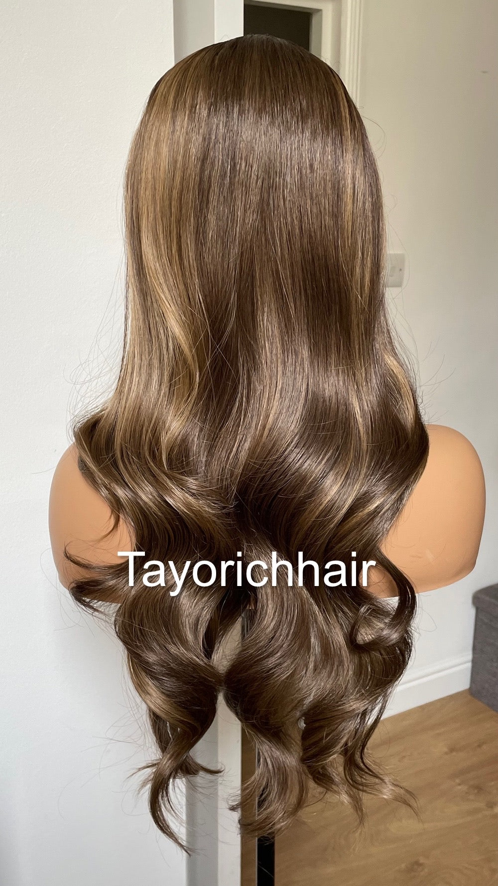 Darkest Brown Handtied Lace Top Wig With Dark Blonde Highlights And Black Roots-Wavy Hair In 20 Inches-Heat Friendly Wigs For Women