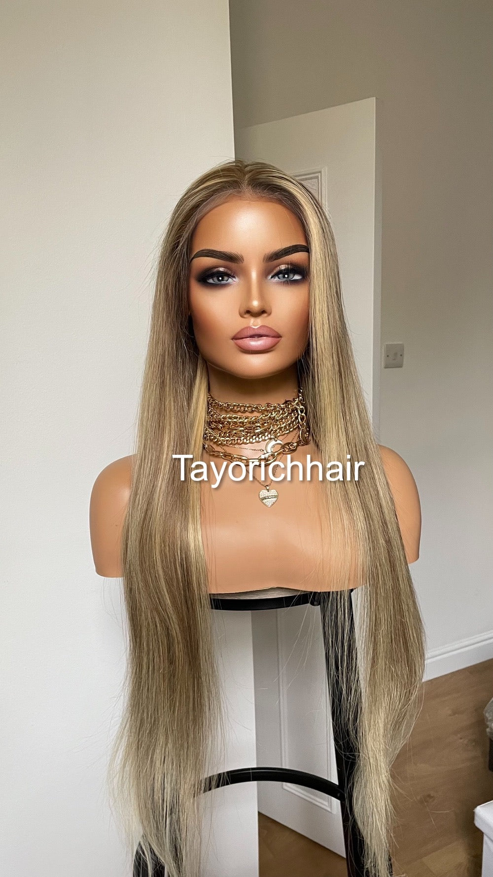 26 Inches Dark Ash Blonde HD Lace Human Hair Wig With Highlights