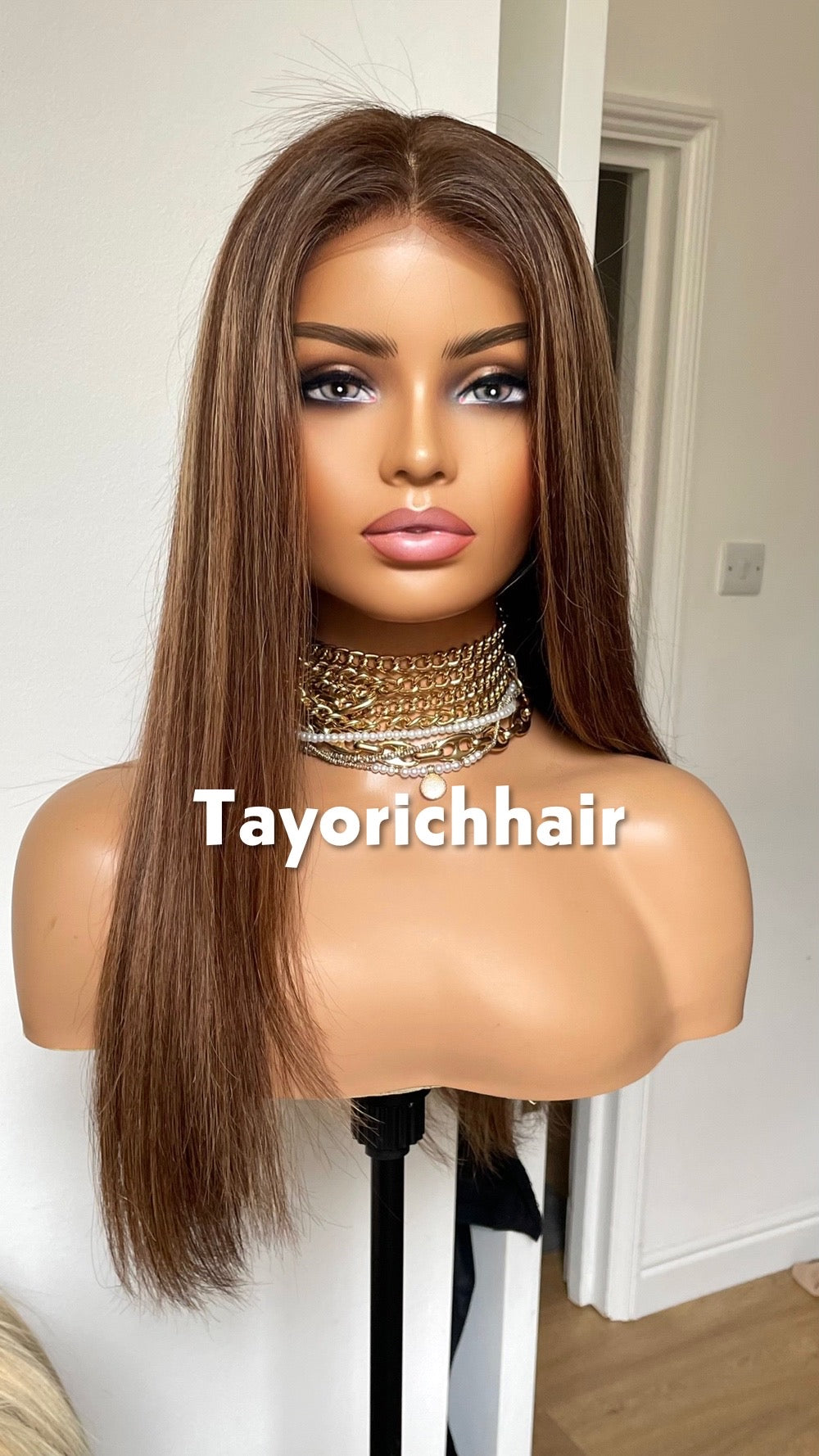Blonde And Brown Human Hair Wig With 5x5 HD U-Part Lace- 18 Inches Straight Wig- Medium Cap Size- Beginner Friendly Human Hair Wigs For Women-Tayorichhair Wigs