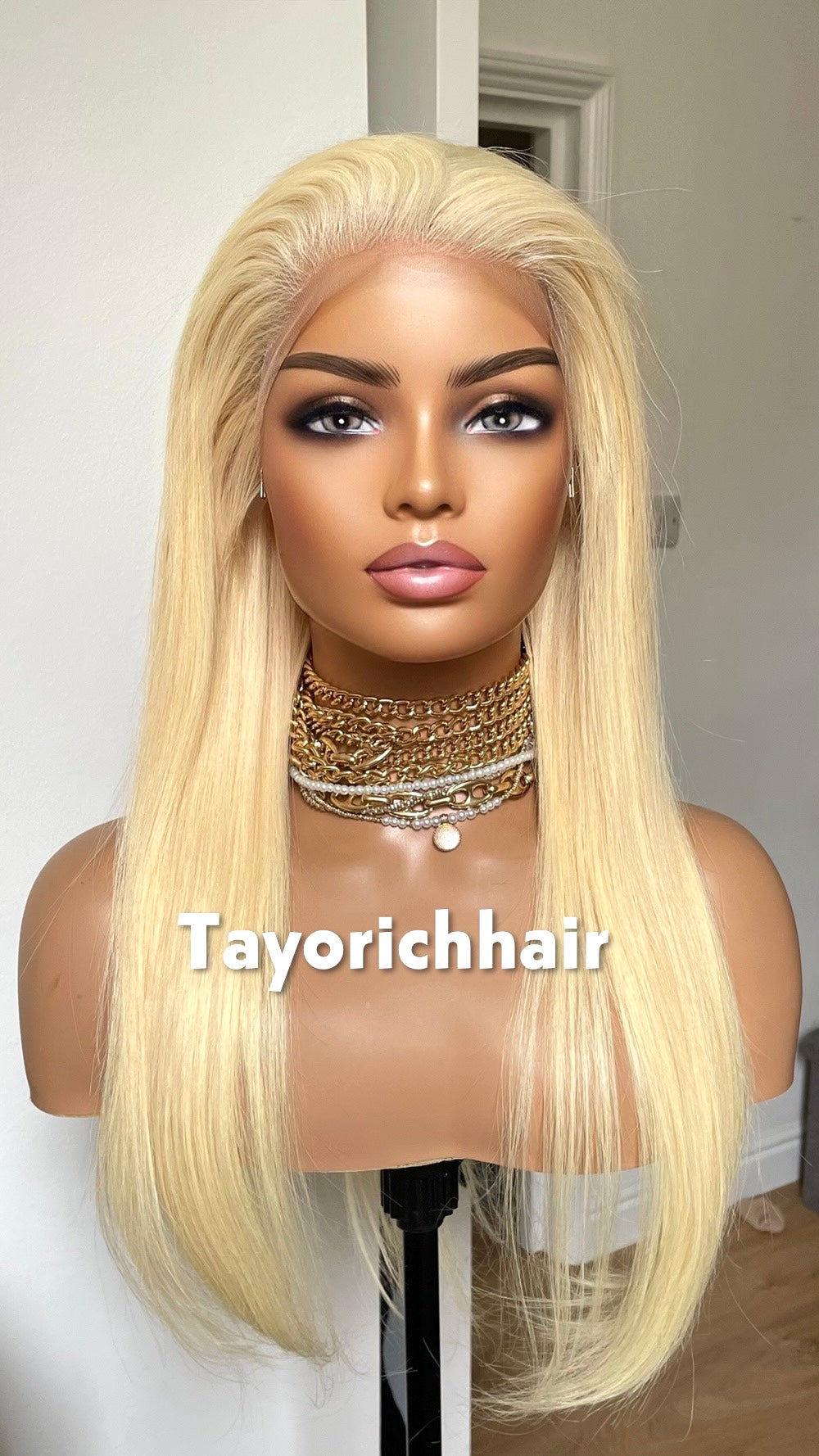 Bleach Blonde Straight Human Hair Wig In 18 Inches- 13 By 4 HD Lace With Free Part- 150% Low Density Wig-Small Cap Size Lace Wig For Women
