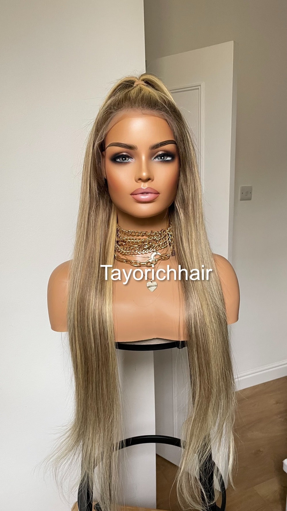 26 Inches Dark Ash Blonde HD Lace Human Hair Wig With Highlights