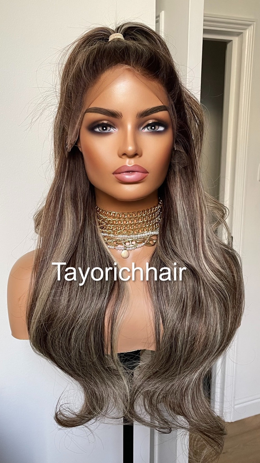 Blonde and Dark Brown Mix Human Hair Wig With Dark Brown Roots-13x6 HD HD Lace Wig With Free Part
