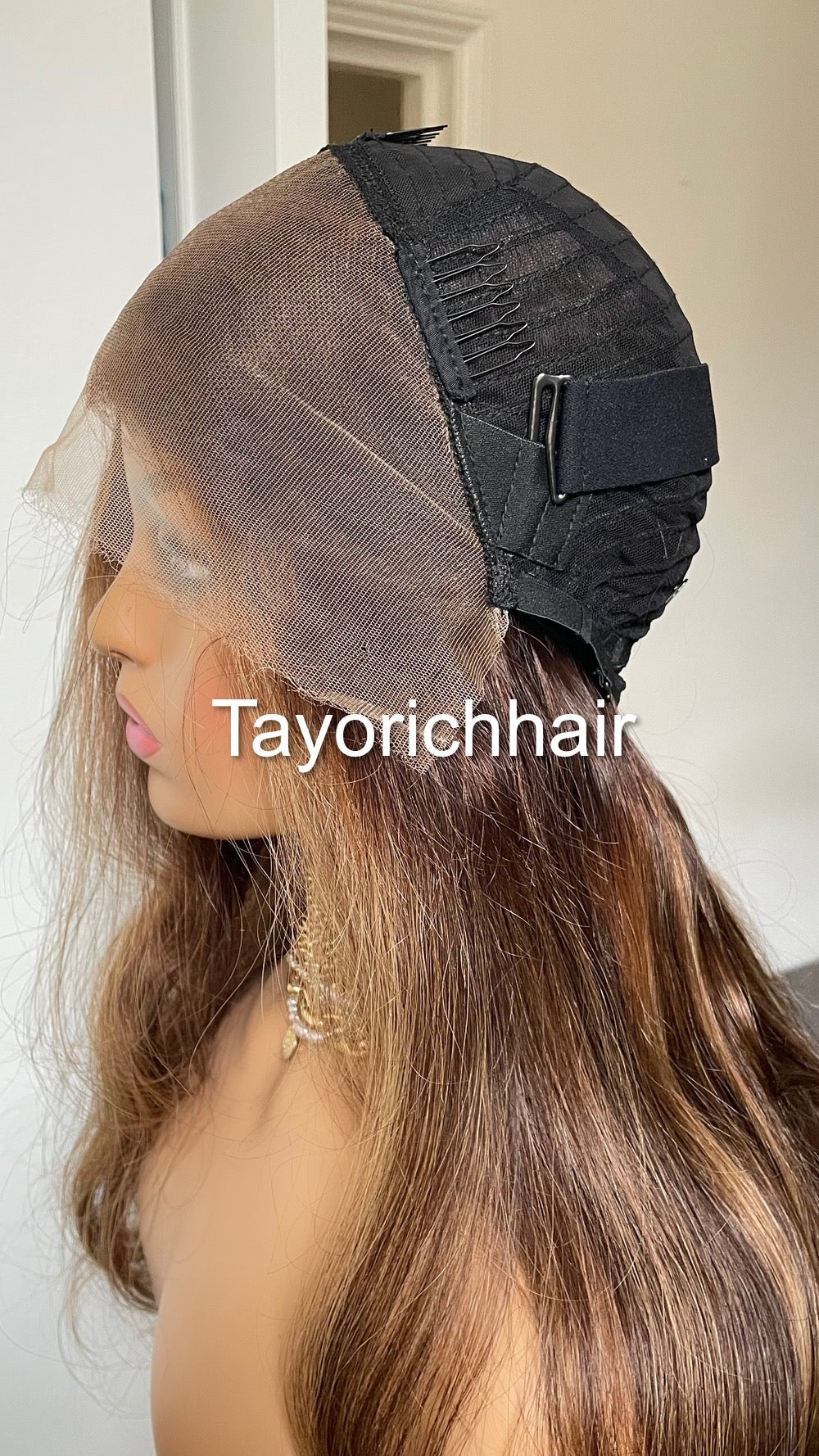 Brown Human Hair 13x4 Lace Frontal Wig With Blonde Highlights-22 Inches Wavy Hair Wig By Tayorichhair