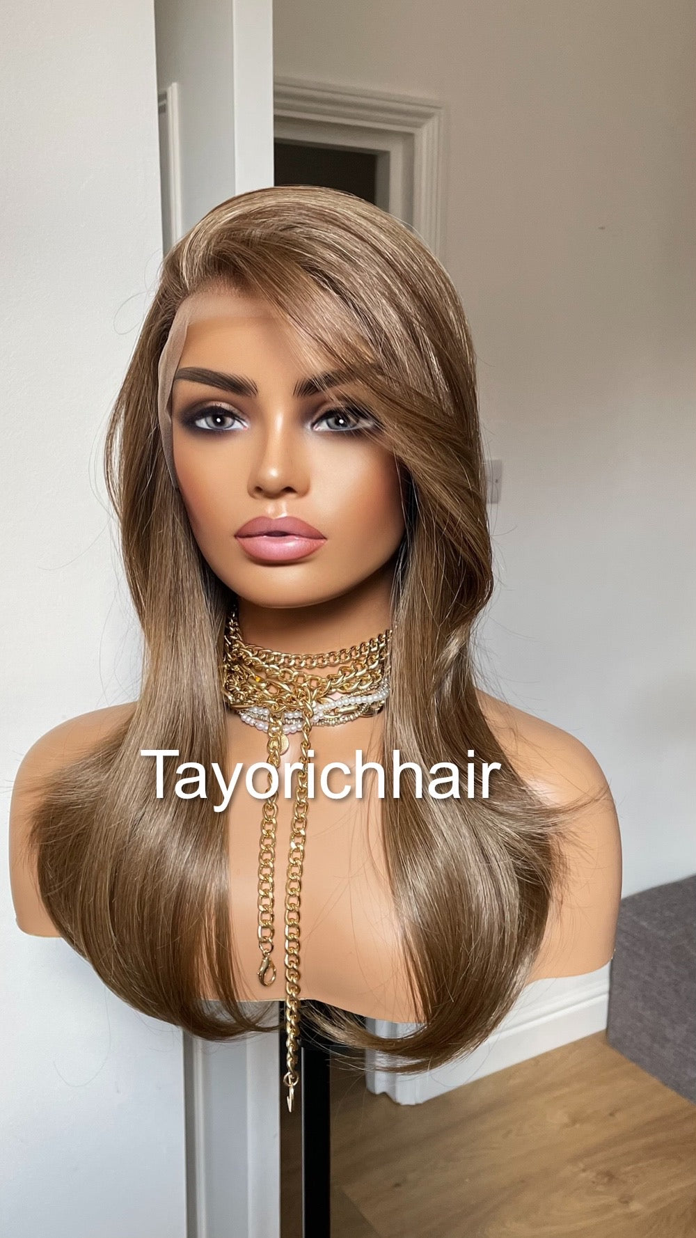 Mixed Brown Wig/Ash Brown Lace Frontal Wig/Heat Friendly Synthetic Wig For Brunettes/16 Inches Brown Realistic Wig By Tayorichhair Wigs