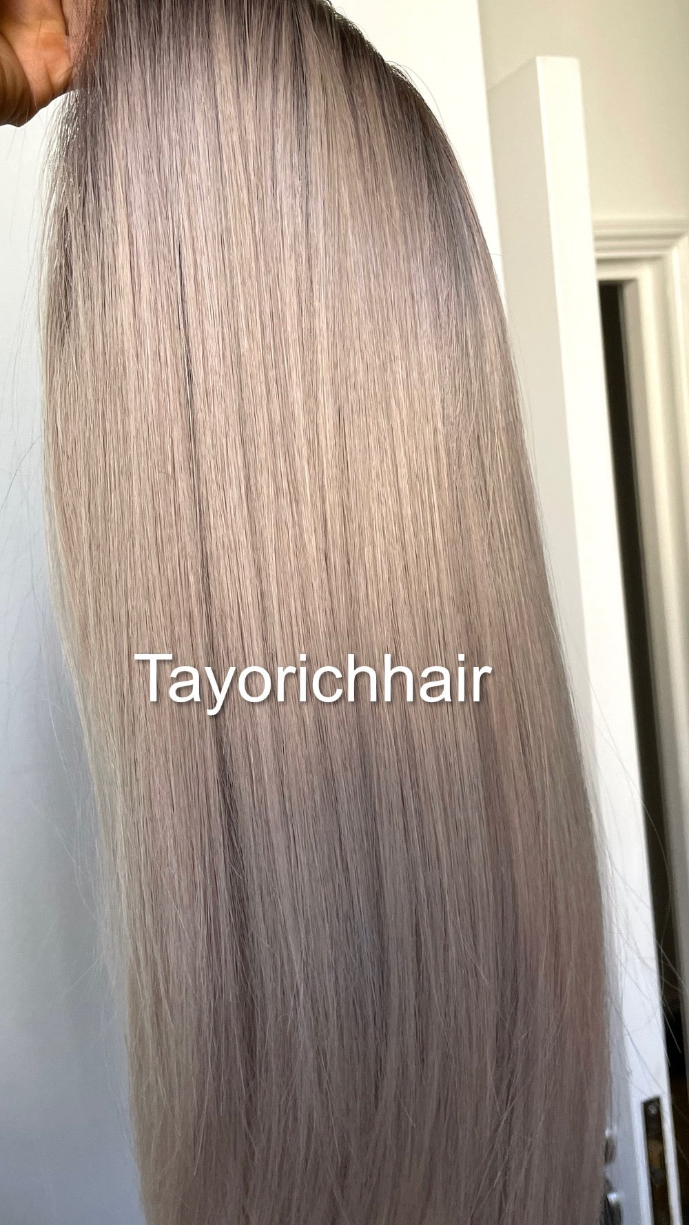 Pearl Blonde Straight Hair Lace Frontal Wig With Dark Roots/ 13 By 6 Lace Wig For Women/ 20 Inches Straight Wig By Tayorichhair