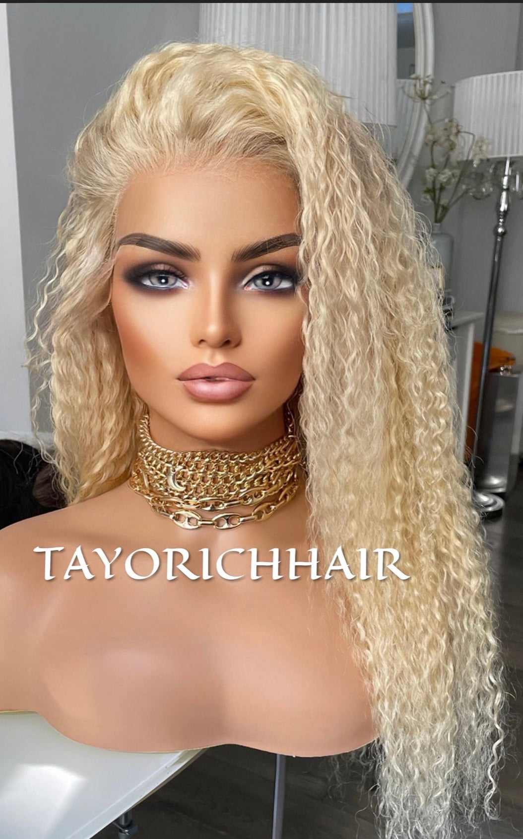 Curly Blonde Human Hair Lace Front Wig 13x4 HD Lace/Natural Curly Hair Wig For Women/ Beginner Friendly Wig For Alopecia Hairloss Daily Wear