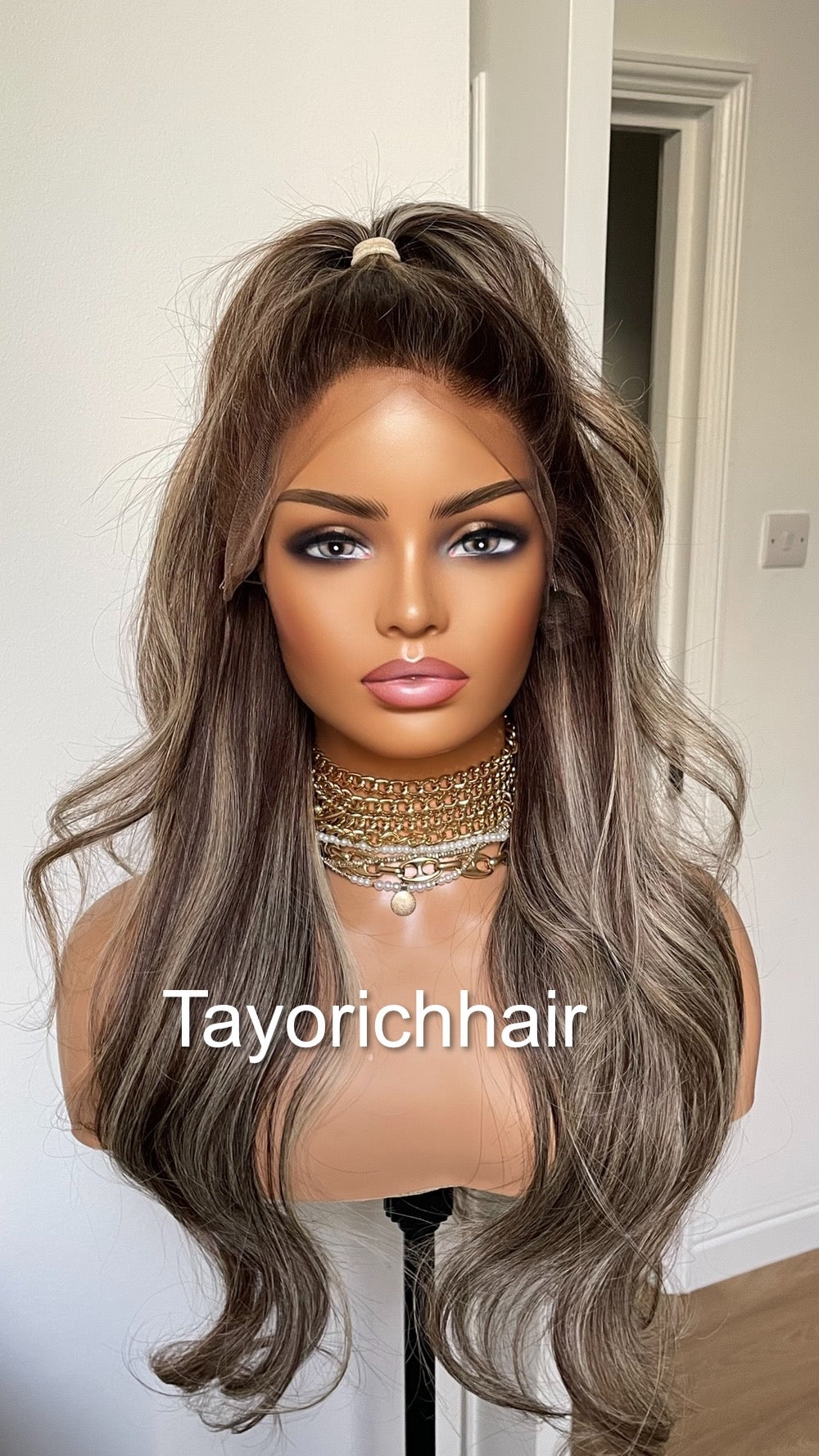 Blonde and Dark Brown Mix Human Hair Wig With Dark Brown Roots-13x6 HD HD Lace Wig With Free Part