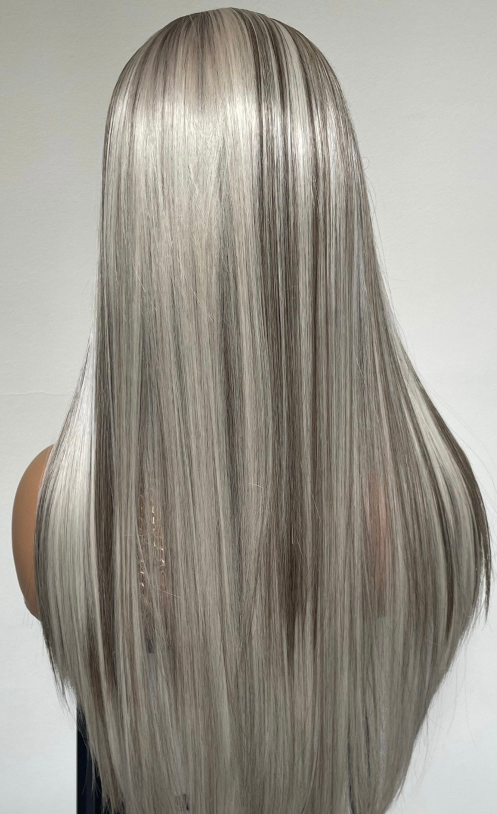 Balayage Ombré Lace Front Wig/ 13x3 Lace Front/ Ash White With Dark Brown Mixed/ Long Straigh Heat Safe Synthetic Wig/ Medium Large Cap Size