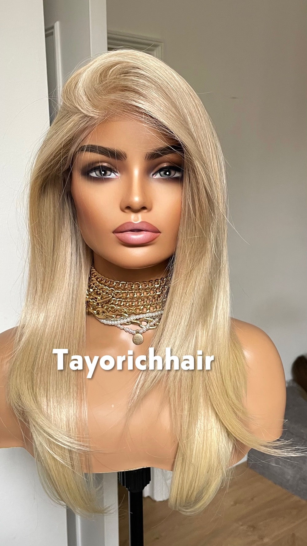 Light Blonde Lace Frontal Wig: Heat-Safe Synthetic Hair, Curtain Bangs