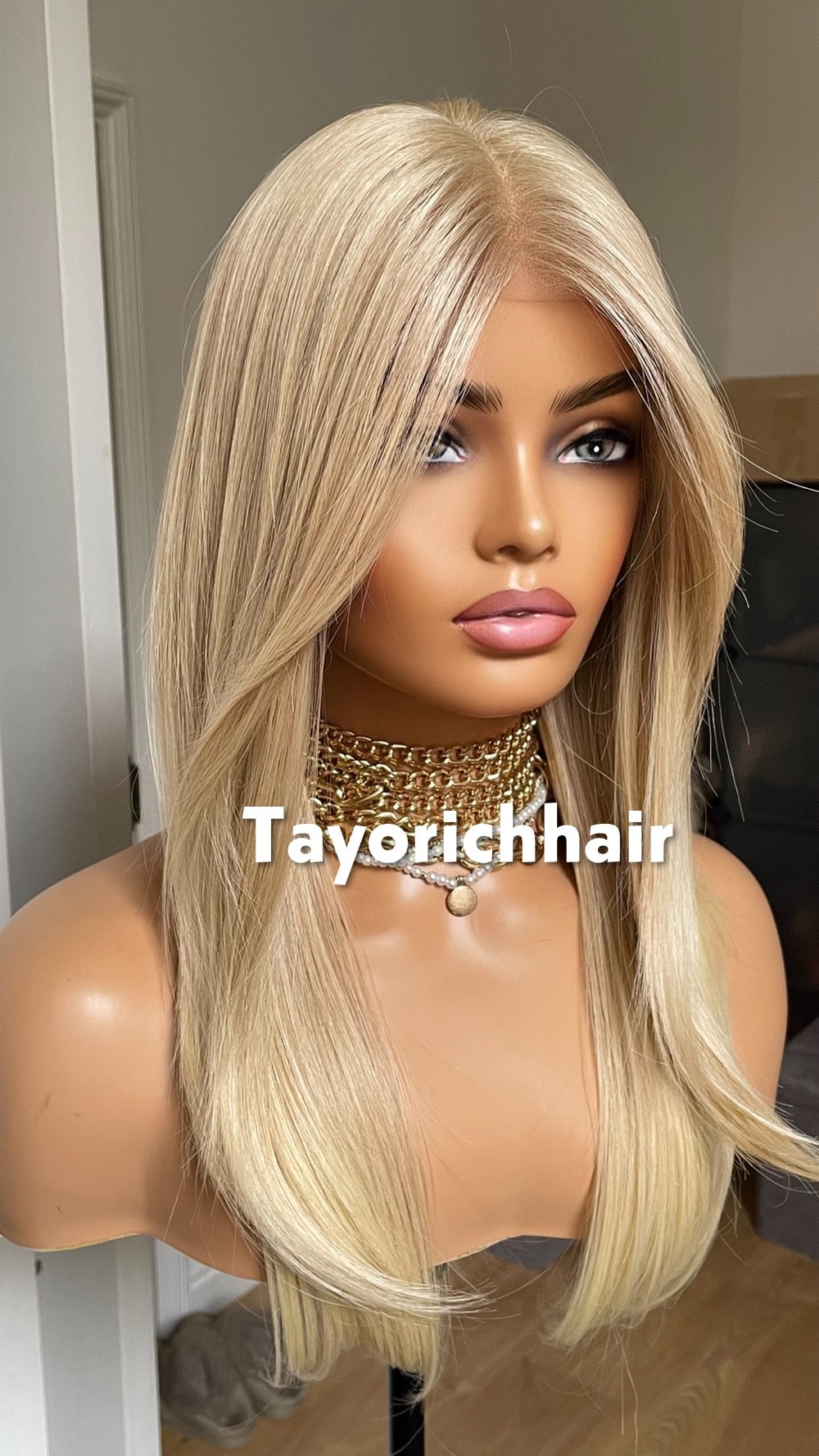 Light Blonde Lace Frontal Wig: Heat-Safe Synthetic Hair, Curtain Bangs