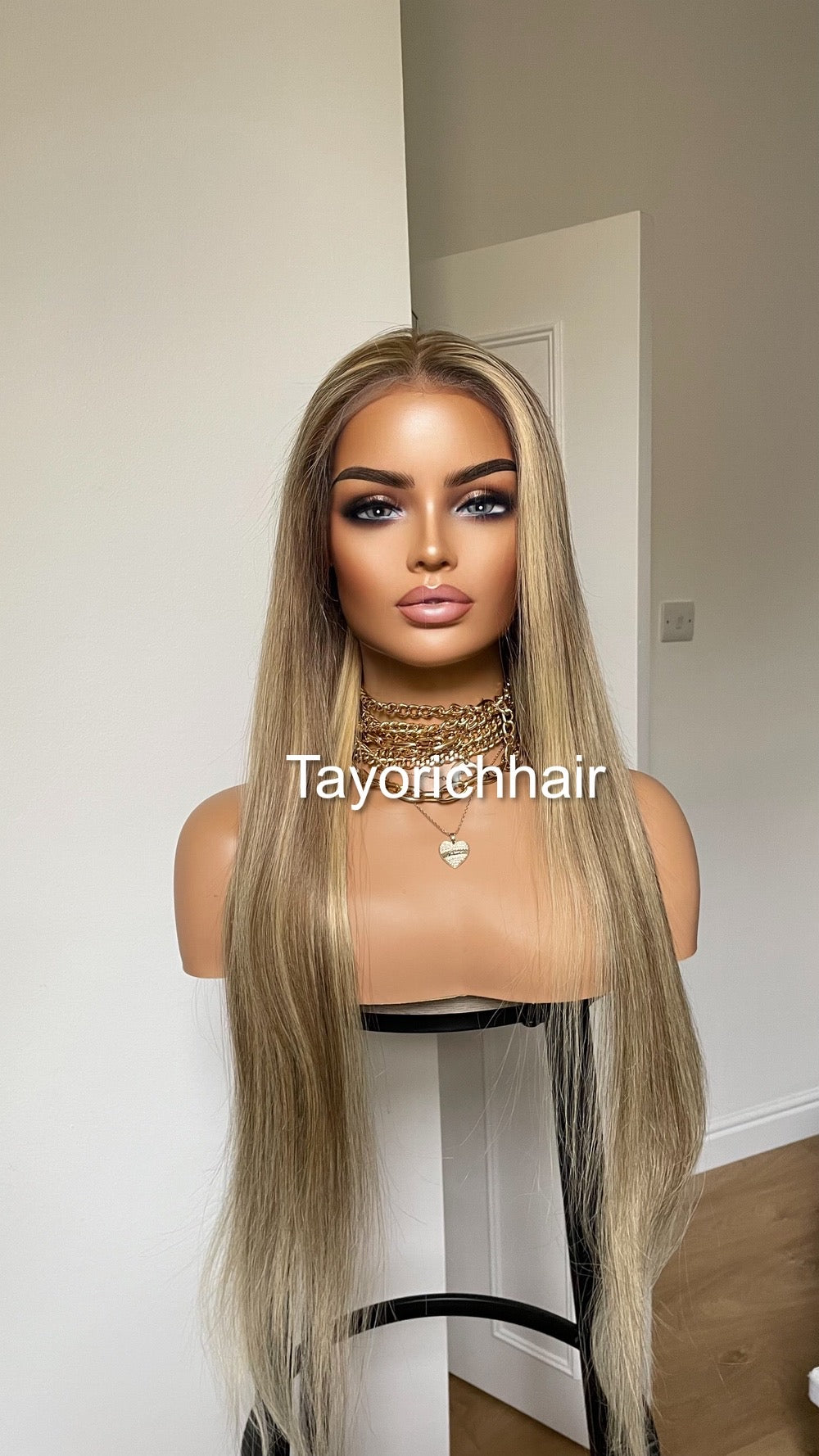 26 Inches Dark Ash Blonde HD Lace Human Hair Wig With Highlights