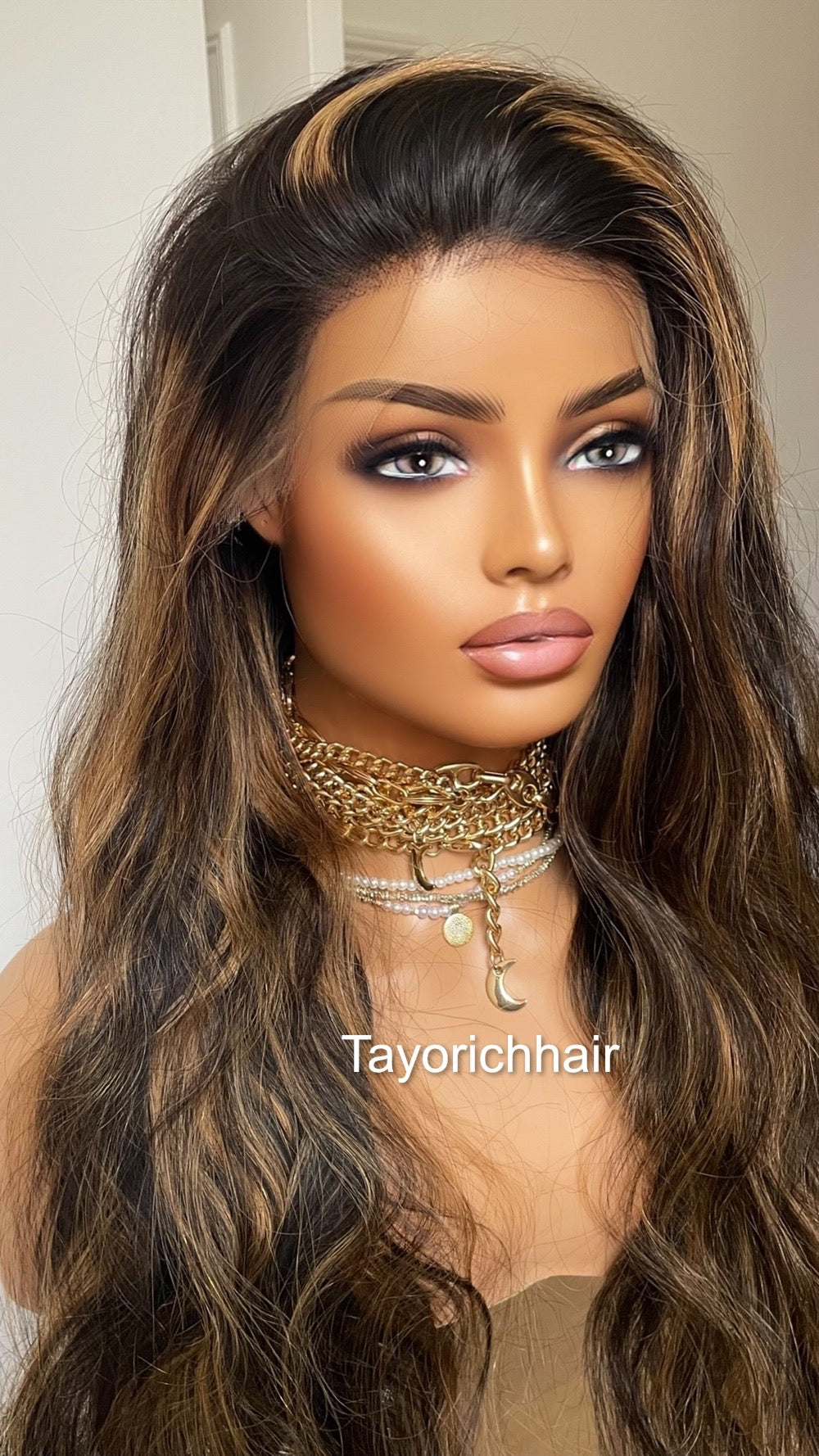 Black Wavy Human Hair Lace Frontal Wig With Blonde Highlights/ HD Lace Wig/ Real Human Hair Wig In 24 Inches/ Tayorichhair Human Hair Wig