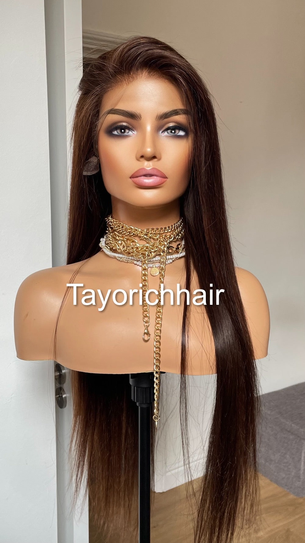 Low Density Brown Human Hair Lace Frontal Wig/13 By 4 HD Lace Frontal Dark Brown 24 Inches Straight Hair/Human Hair Wigs By Tayorichhair