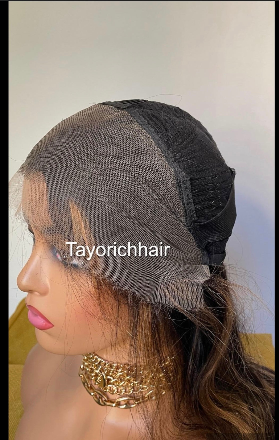 Ombre Black Real Human Hair With Warm Golden Blonde Highlights/ 24 inches Human Hair Lace Wig