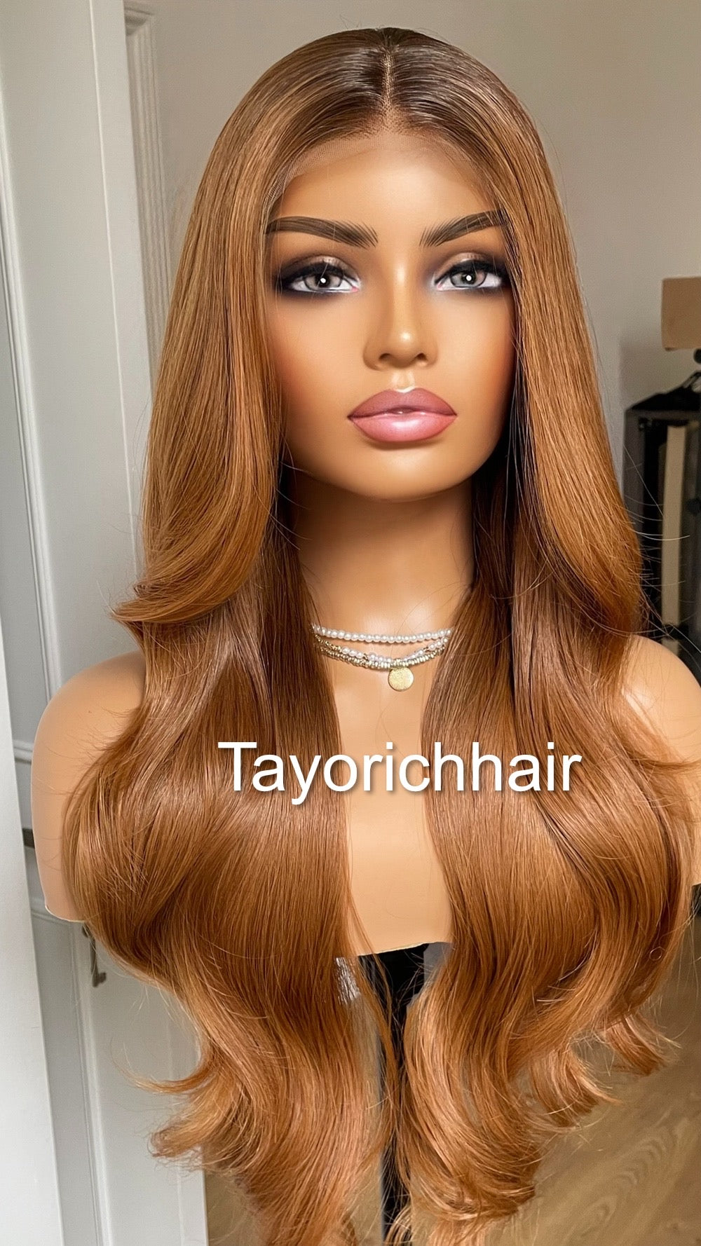 Ginger Red Hair Lace Frontal Wig With Dark Brown Roots/Heat Friendly Synthetic Wig By Tayorichhair