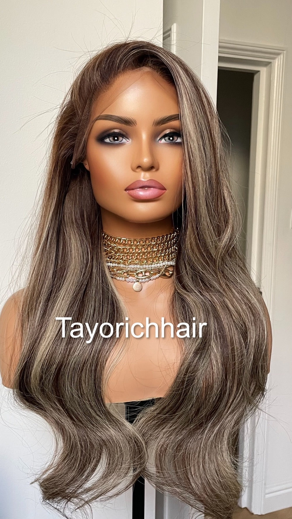 Blonde and Dark Brown Mix Human Hair Wig With Dark Brown Roots-13x6 HD HD Lace Wig With Free Part