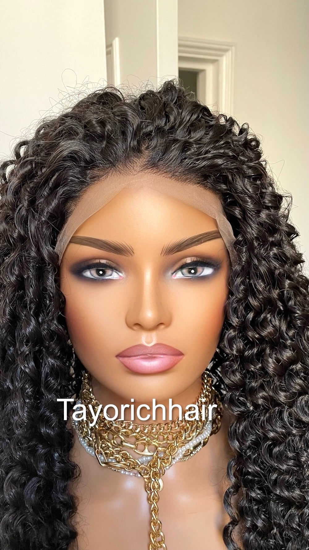 Black Deep Spiral Curls Lace Frontal Wig/Heat Friendly Synthetic Wig With Free Part/Black Exotic Curly Hair Wig For Women/Tayorichhair Wigs