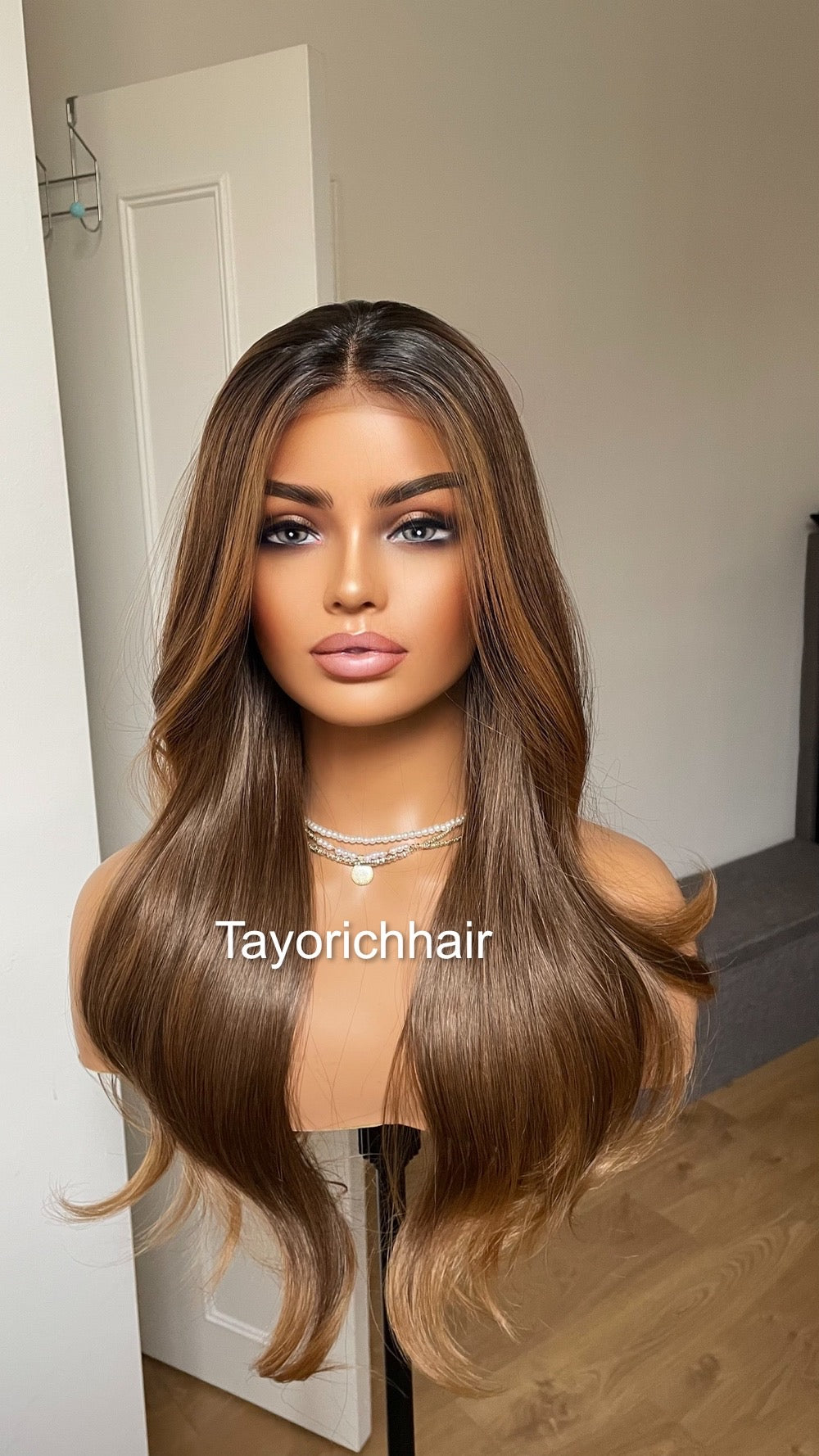 Caramel Brown Synthetic Lace Wig/20 Inches Wavy Hair Wig For Brunettes/Heat Resistant Synthetic Wigs For Women/ Ready To Ship Wigs