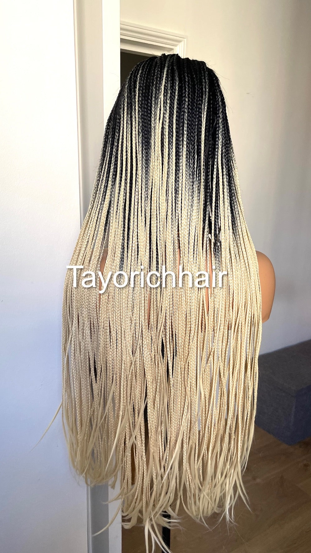 Ombré Braided Lace Wig Blonde And Black Braids/ Extra Long Synthetic Braids 28 Inches/READY FOR SHIPPING