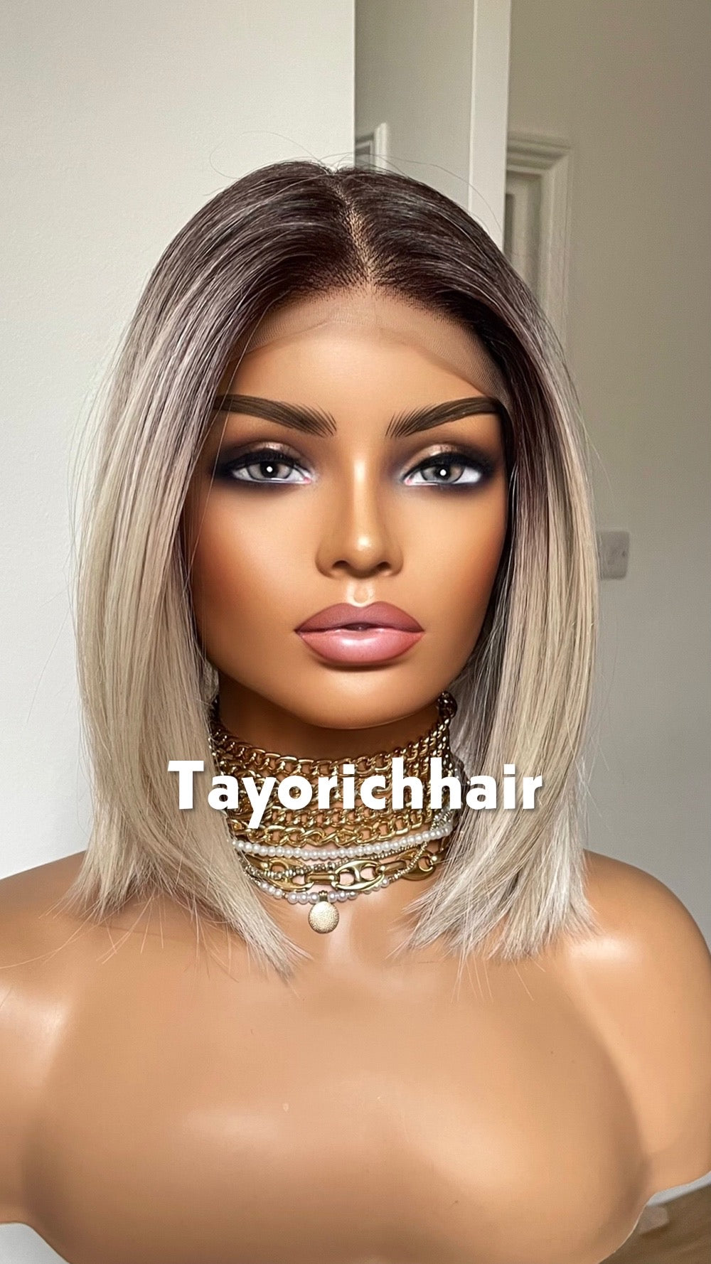 Blonde Bob Synthetic Lace Frontal Wig With Dark Roots