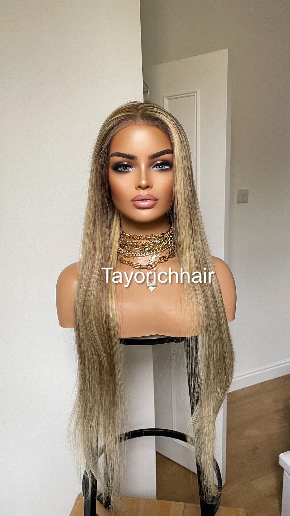 26 Inches Dark Ash Blonde HD Lace Human Hair Wig With Highlights