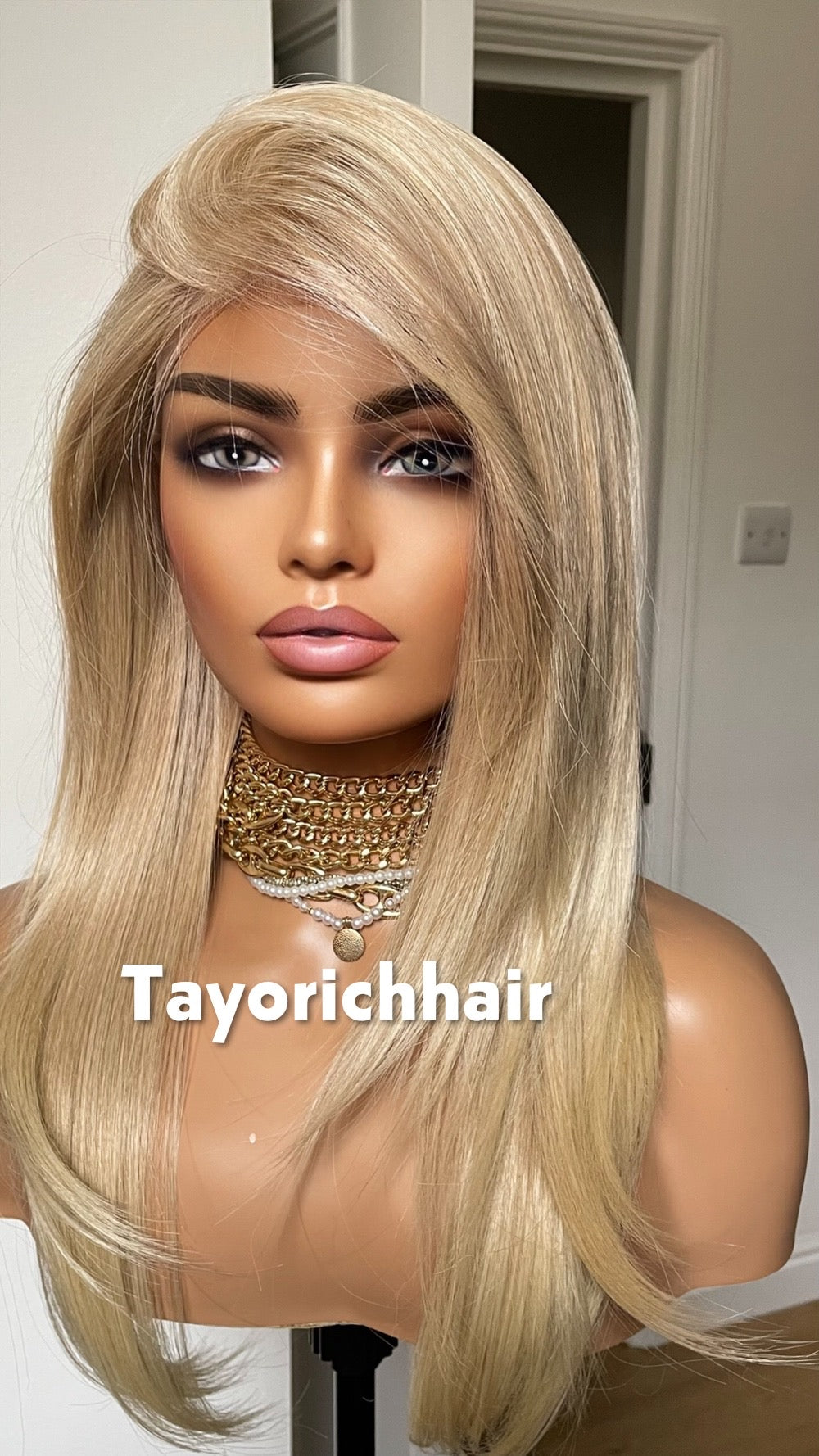 Light Blonde Lace Frontal Wig: Heat-Safe Synthetic Hair, Curtain Bangs