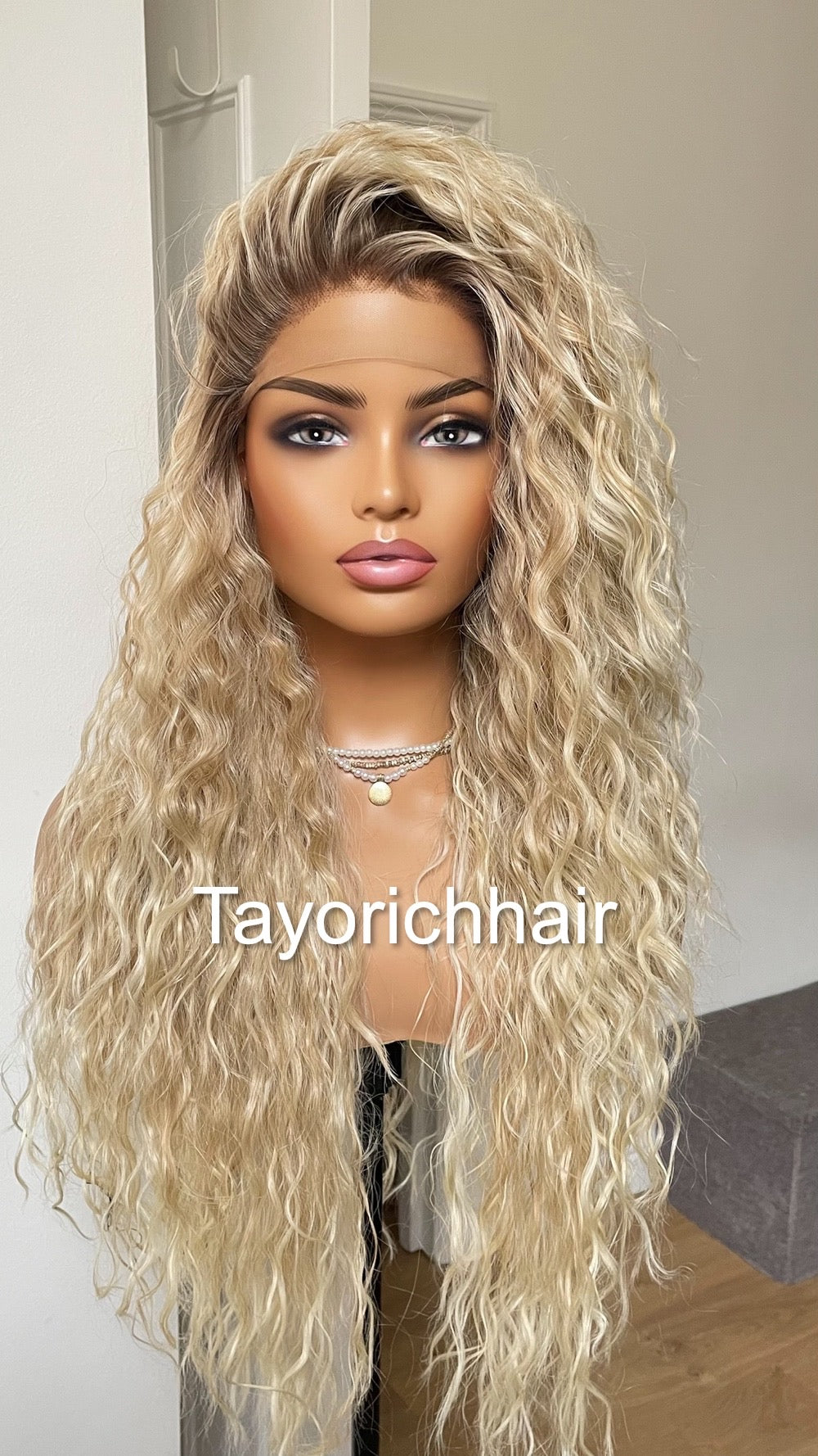 Mixed Blonde Curly Synthetic Lace Frontal Wig With Dark Roots/Lightweight Wig/Small Cap Size Long Curly Hair Wigs For Women By Tayorichhair