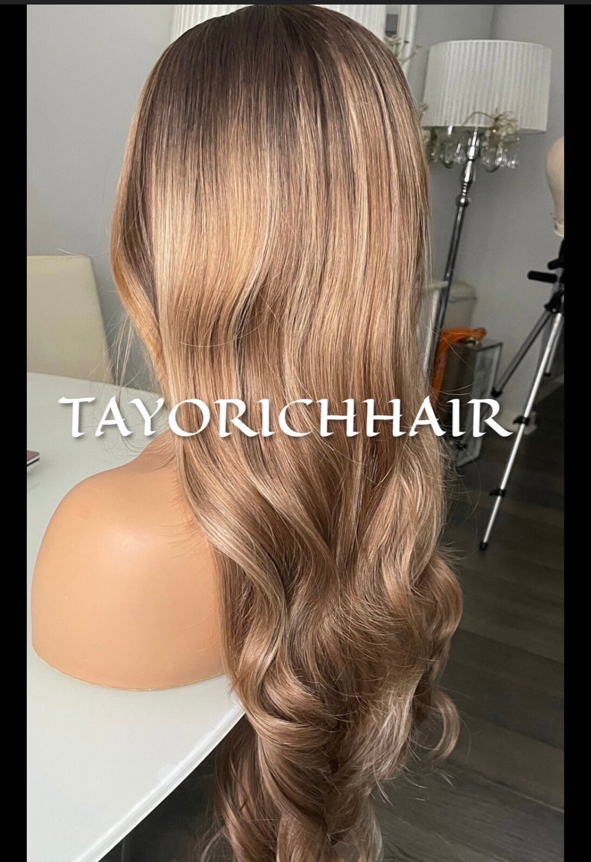 Balayage Mixed Bronzy Blonde Heat Safe Lace Front Synthetic Wig/ Dark Roots/ Long Bouncy Wavy Hair/ Average Cap Size/ Wigs For Women Hair