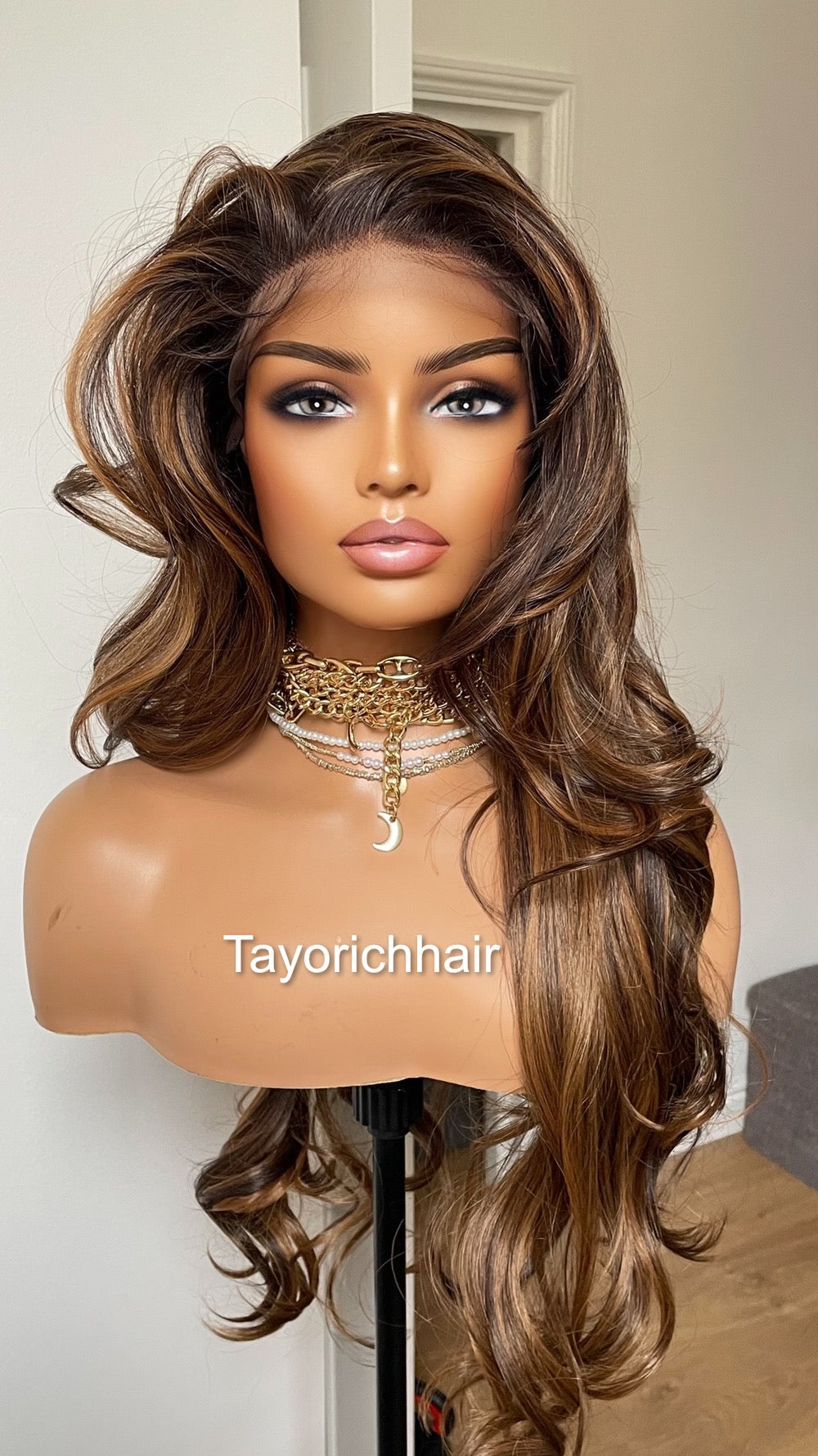 Blonde And Brown Layered Wig: Long Wavy Synthetic Hair, 13x6 Lace Frontal Wig By Tayorichhair.