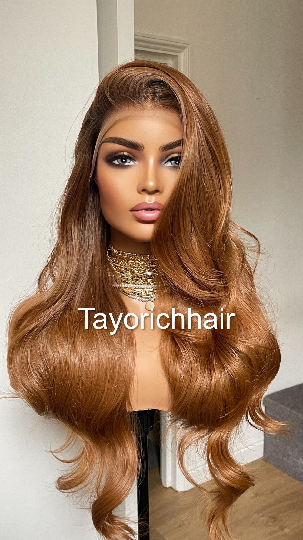 Ginger Red Hair Lace Frontal Wig With Dark Brown Roots/Heat Friendly Synthetic Wig By Tayorichhair